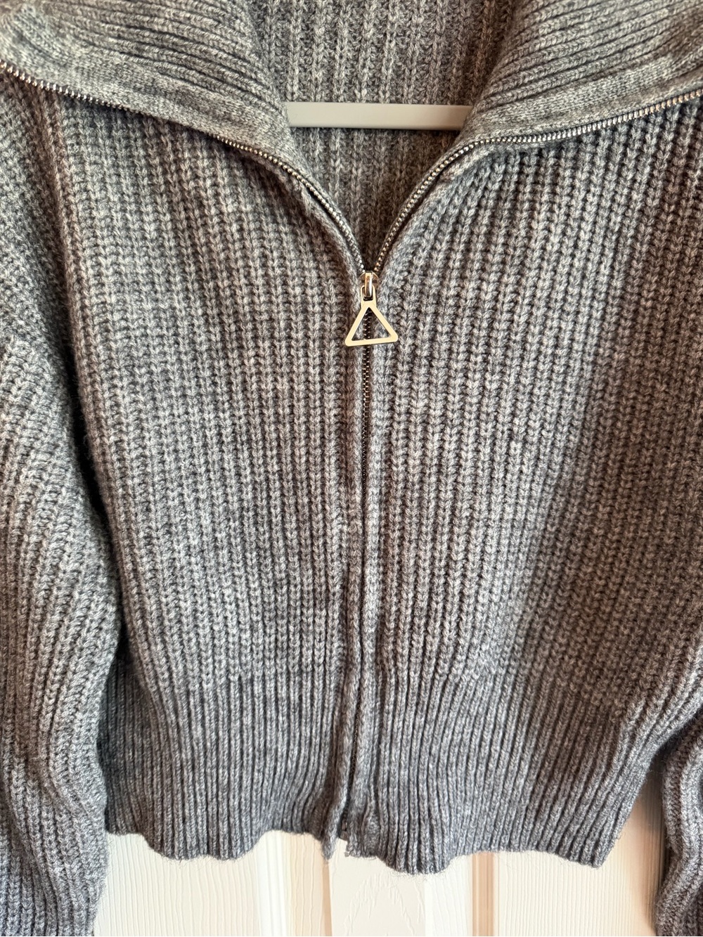 Cider - Gray Ribbed Zip-Front Cropped Sweater - Picture 2 of 3